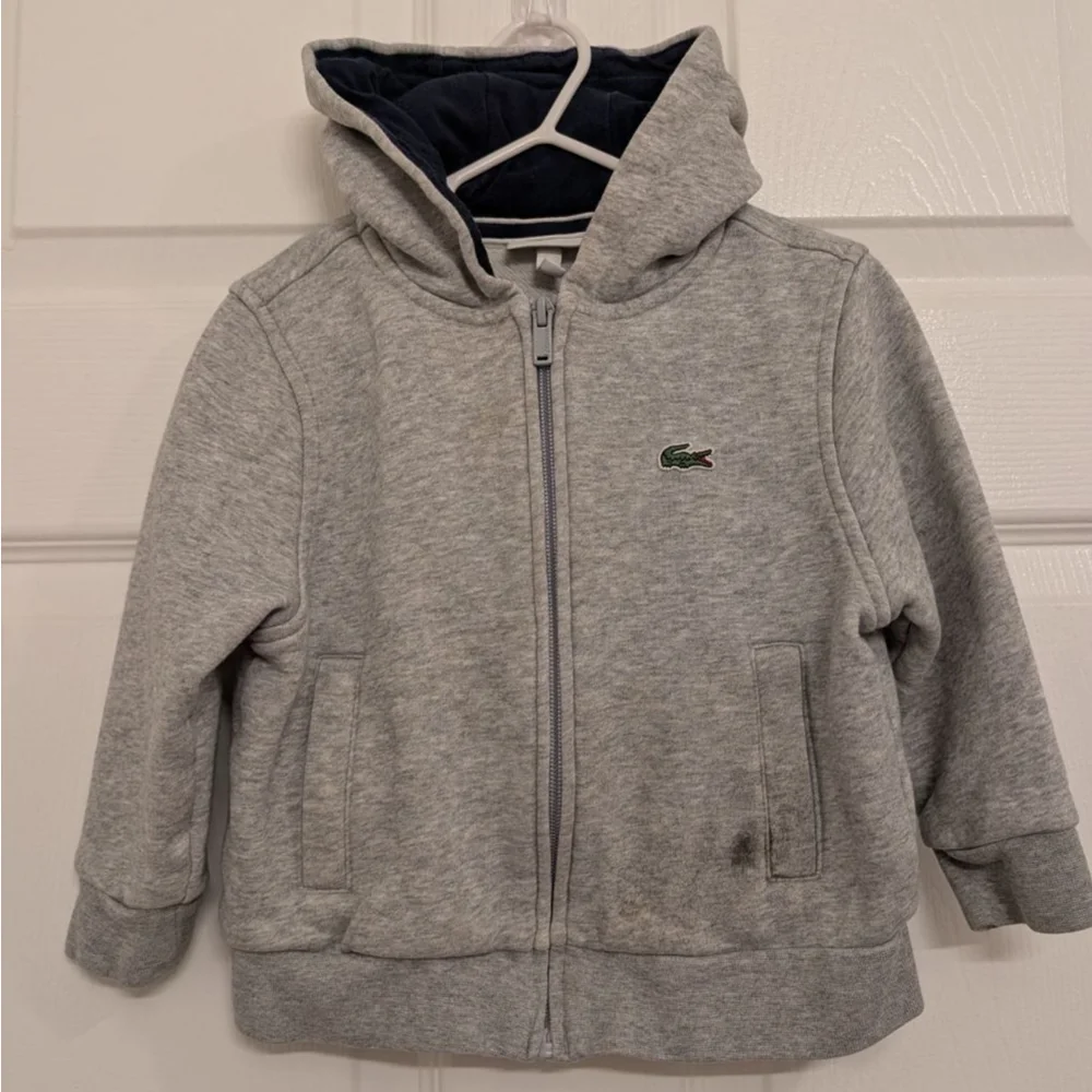 Kid's Lacoste Gray Navy Full-Zip Hoodie Size 4